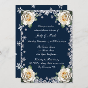Invitation Dîner de Noël de Flamme de neige aux Roses blanche