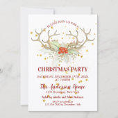 Invitation Dîner de Noël de Reindeer Parties scintillant d'or (Devant)