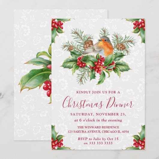 Invitation Dîner de Noël de Robin et Holly Berry (Devant / Derrière)