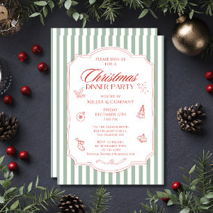 Invitation Dîner de Noël d'entreprise Rouge Vert Sauge