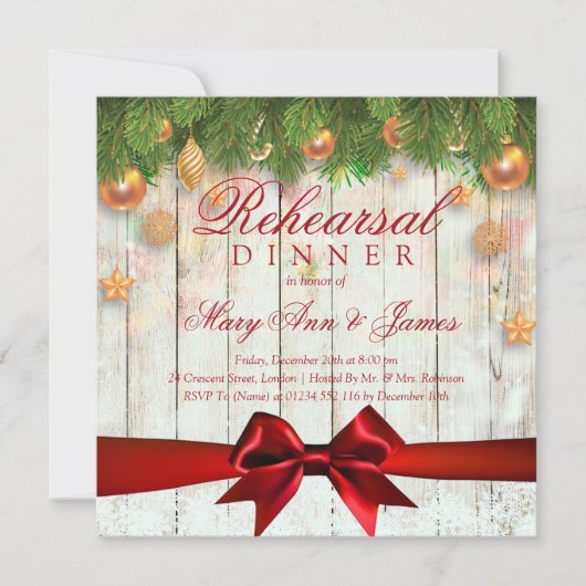 Invitation Dîner de Noël élégant Décor (Devant)