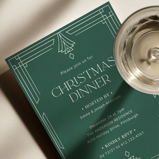 Invitation Dîner de Noël élégant | Vacances Vertes