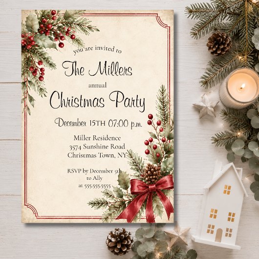 Invitation Dîner de Noël festif modifiable