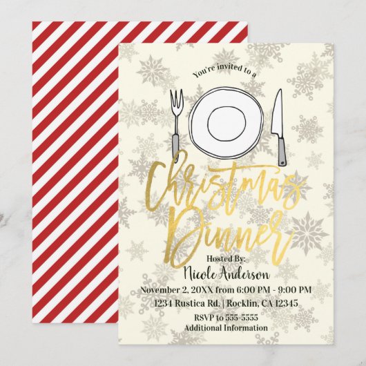 Invitation DÎNER DE NOËL Fête de Vacances Crème en ivoire Str (Devant / Derrière)