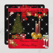 Invitation Dîner de Noël Fête Rouge Blanc 2 (Devant / Derrière)