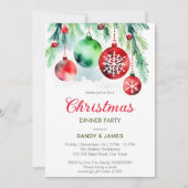 Invitation Diner de Noël fête rouge vert baubles (Devant)