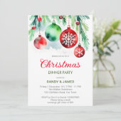 Invitation Diner de Noël fête rouge vert baubles (Debout devant)