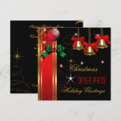 Invitation Dîner de Noël Fêtes Rouge Noir Ornements (Devant / Derrière)