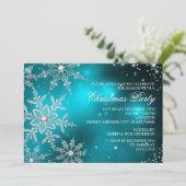 Invitation Dîner de Noël Flocon de Neige Cristal Sarcelle (Debout devant)