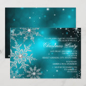 Invitation Dîner de Noël Flocon de Neige Cristal Sarcelle (Devant / Derrière)