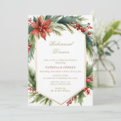 Invitation Dîner de Noël Floral Gold Vert (Debout devant)