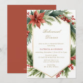 Invitation Dîner de Noël Floral Gold Vert (Devant / Derrière)