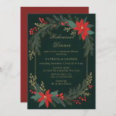 Invitation Dîner de Noël Floral Gold Vert (Devant / Derrière)