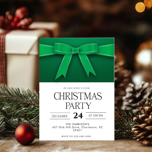 Invitation Dîner de Noël Green Bow