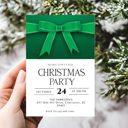 Invitation Dîner de Noël Green Bow