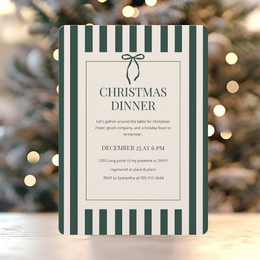 Invitation Dîner de Noël Green Stripe