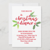 Invitation Dîner de Noël Holly Aquarelle (Devant)