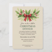 Invitation Dîner de Noël Holly & Red Bow - (Devant)