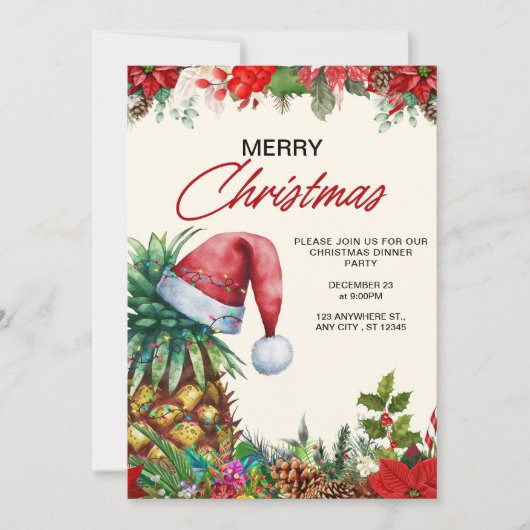 Invitation Dîner de Noël invitation, fête de Noël (Devant)