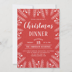 Invitation Dîner de Noël moderne rouge et blanc