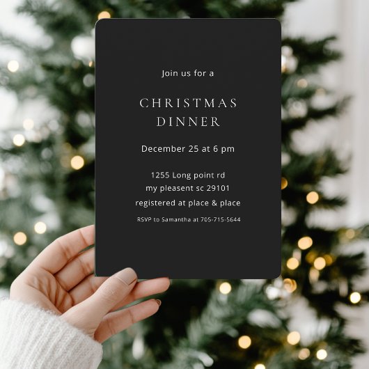 Invitation Dîner de Noël noir minimaliste