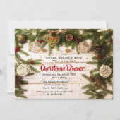 Invitation Dîner de Noël Pin Rustique Floral (Devant)