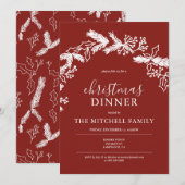 Invitation Dîner de Noël Pine Berry Wirlande rouge (Devant / Derrière)