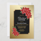 Invitation Dîner de Noël Poinsettia Or Bordée Noire (Devant)