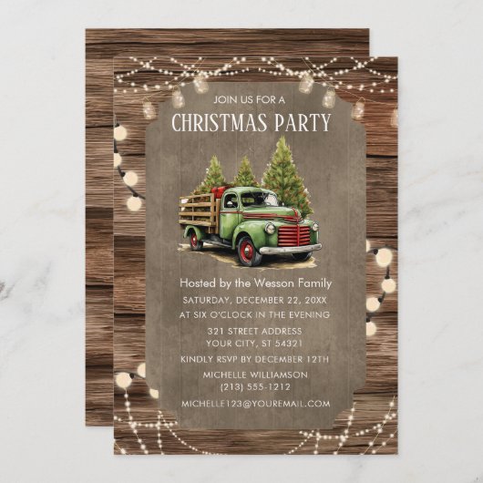 Invitation Dîner de Noël pour Camion Rustique en bois (Devant / Derrière)
