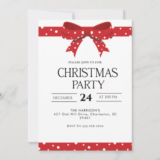 Invitation Dîner de Noël Red Bow (Devant)