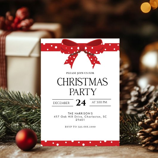 Invitation Dîner de Noël Red Bow