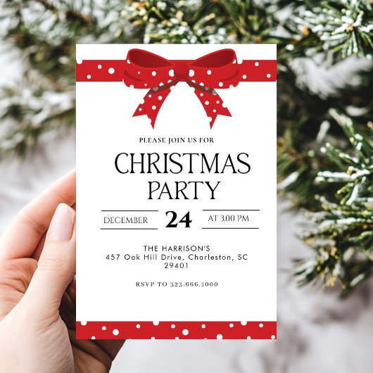 Invitation Dîner de Noël Red Bow
