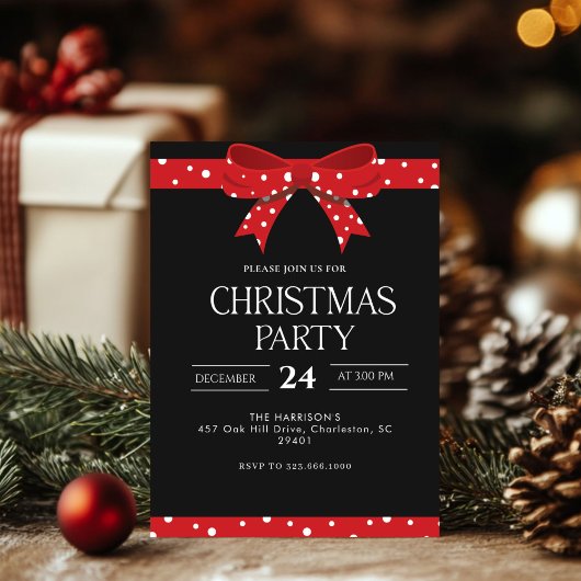 Invitation Dîner de Noël Red Bow