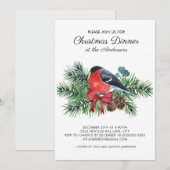Invitation Dîner de Noël Robin Rouge Oiseau Pins d'Hiver (Devant / Derrière)