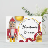 Invitation Dîner de Noël rouge Eve Blanc Nutcracker en or (Debout devant)
