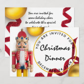 Invitation Dîner de Noël rouge Eve Blanc Nutcracker en or (Devant / Derrière)