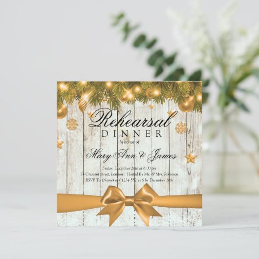 Invitation Dîner de Noël rustique Décor (Debout devant)