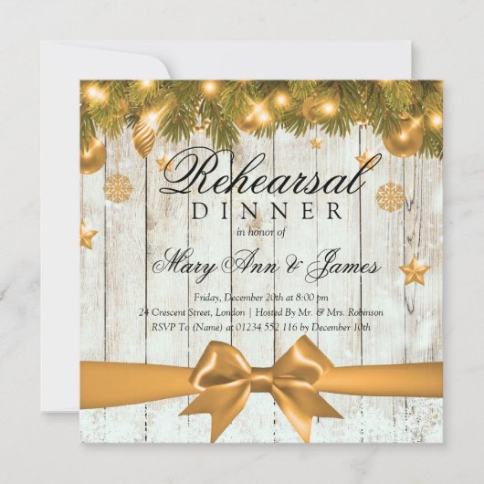 Invitation Dîner de Noël rustique Décor (Devant)