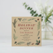 Invitation Dîner de Noël Rustique hiver Floral (Debout devant)