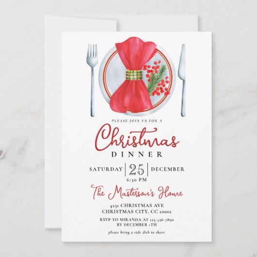 Invitation Dîner de Noël simple et festif (Devant)