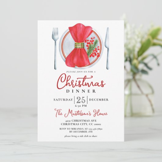 Invitation Dîner de Noël simple et festif (Debout devant)