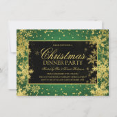 Invitation Dîner de Noël vert Gold Snowflics d'hiver (Devant)