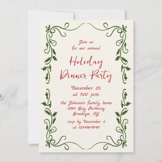 Invitation Dîner de Noël Whimsical à la main (Devant)