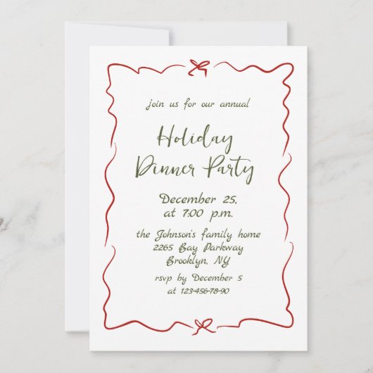 Invitation Dîner de Noël Whimsical à la main (Devant)