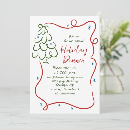 Invitation Dîner de Noël Whimsical à la main (Debout devant)