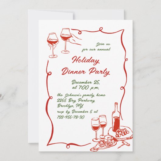 Invitation Dîner de Noël Whimsical à la main (Devant)