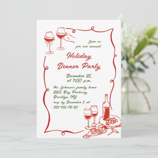 Invitation Dîner de Noël Whimsical à la main (Debout devant)