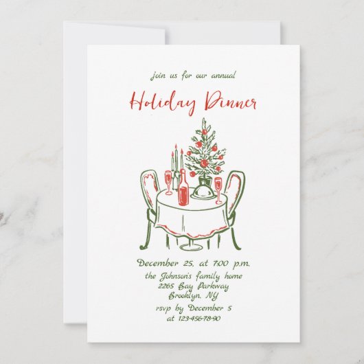 Invitation Dîner de Noël Whimsical à la main (Devant)