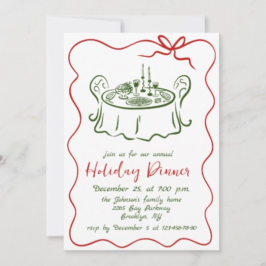 Invitation Dîner de Noël Whimsical à la main (Devant)