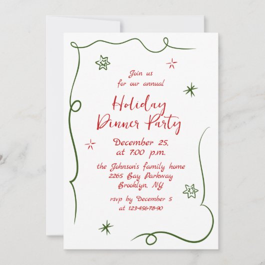 Invitation Dîner de Noël Whimsical à la main (Devant)